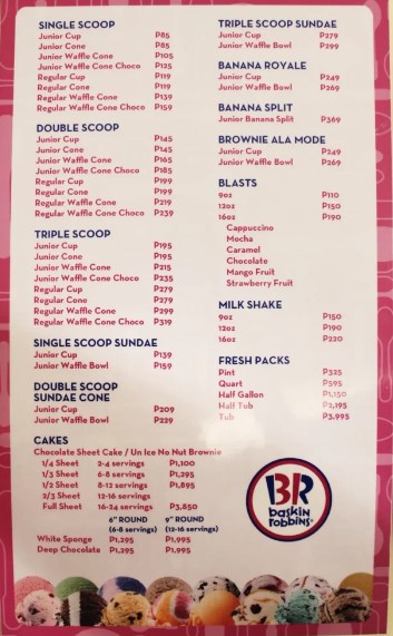 baskin robbins menu