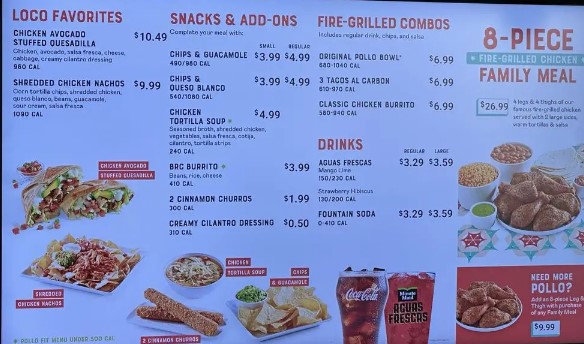 el pollo loco menu