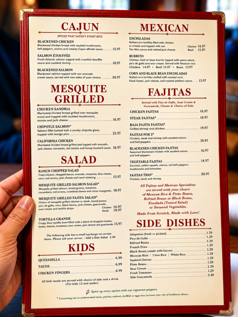 Jose Tejas Menu