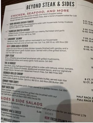 LongHorn Menu With prices; 